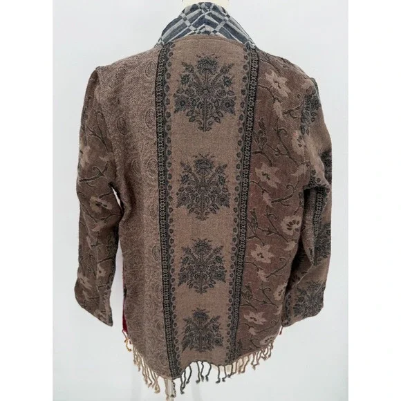 Soft Surroundings Womens 100% Wool Embroidered Cardigan Size Small Boho Artsy - Picture 6 of 13